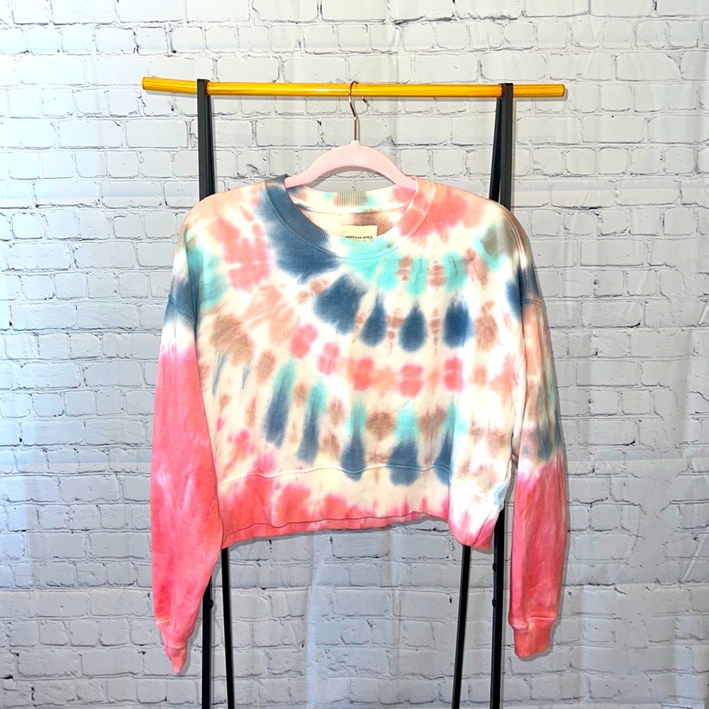 American Eagle Tie Dye Crop Crewneck Sweatshirt M